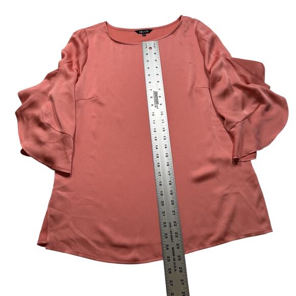 MISOOK Peach‎ Orange Crew Neck Detail 3/4 Sleeve Top Size Small (256) - Picture 3 of 8